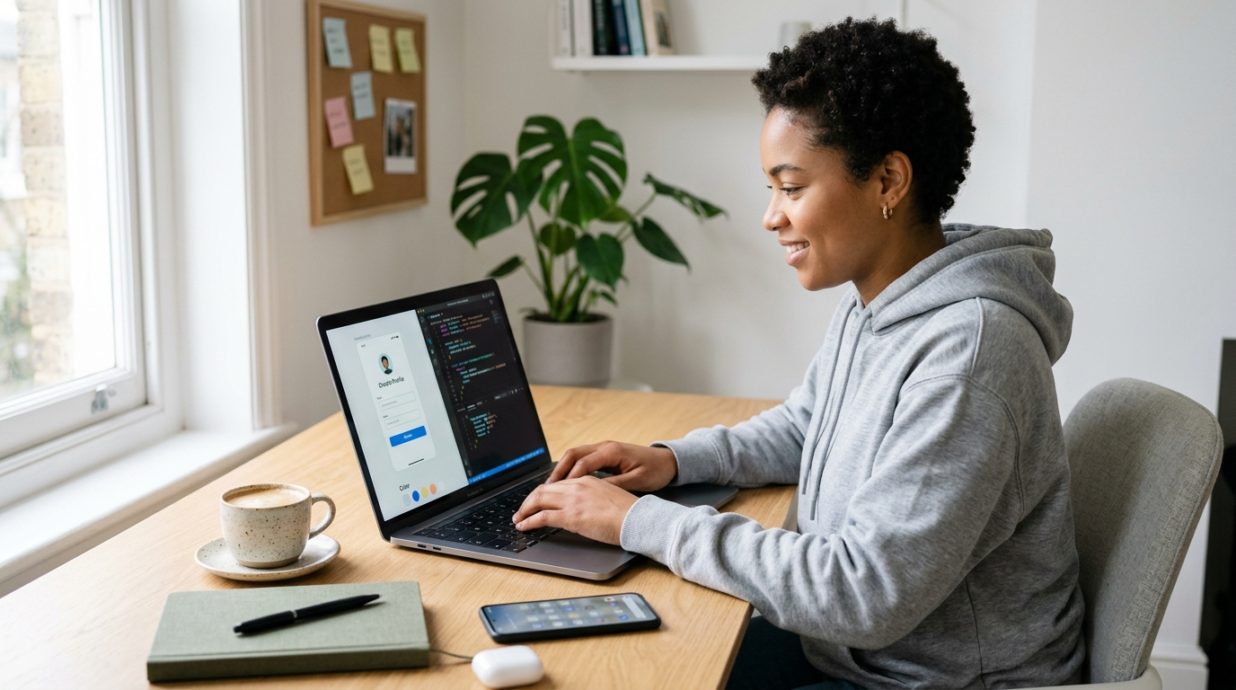 Developer using AI app design tool to create React Native UI components with design tokens